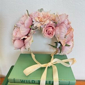 Pink Floral Fairy Headband with Ribbon